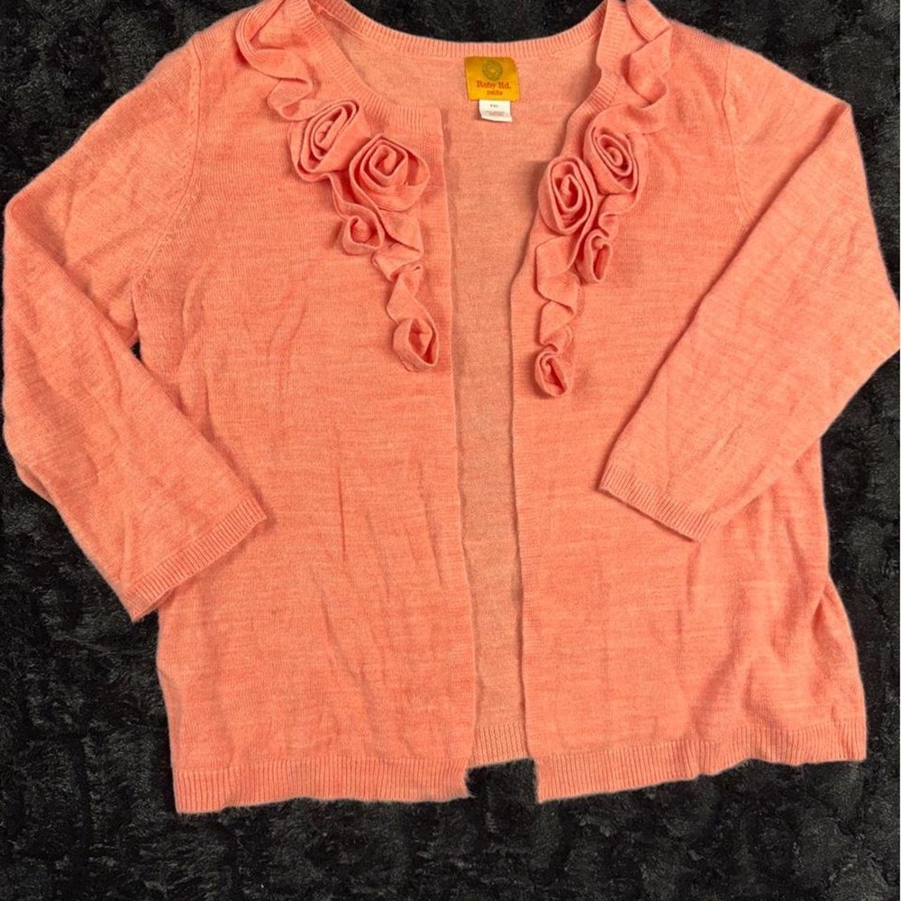 Ruby Rd. Pink Cardigan with roses, Size Petite XL